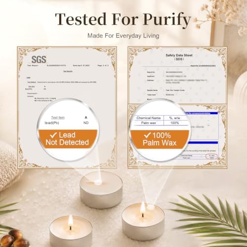 Tea Lights Candles 48 Pack, 4 Hour Palm Wax Tealights