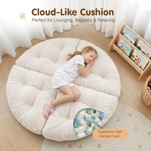 blue page Round Kids Play Mat 5.9 in Thick, 6-in-1 Circle Nursery Rug
