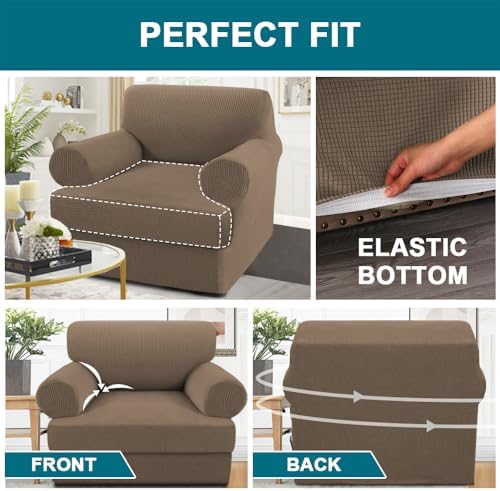 Turquoize T Cushion Chair Slipcover Armchair Slipcover for Living Room Stretch Sofa Couch Cover Soft Armchair Cover Washable Furniture Covers with Individual T Cushion Seat Covers (Chair, Macchiato)