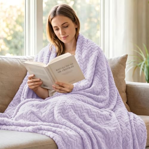 Exclusivo Mezcla Fleece Throw Blanket for Couch Sofa, 50”x70”, Lilac Purple