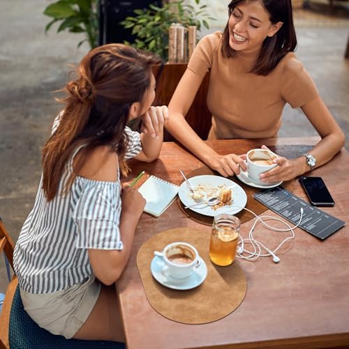 ADRIMER Oval Placemats Set of 4, Wipeable Faux Leather, 4 Colors