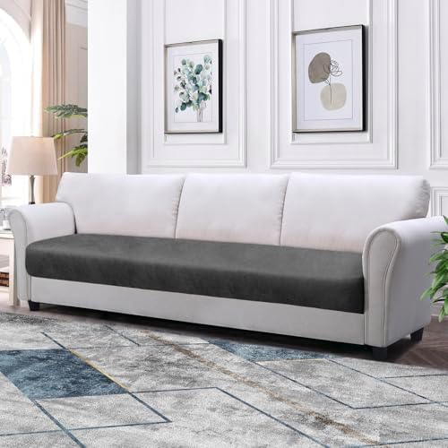 Couch Cushion Cover Leather-Look 1PC Stretch Sofa Seat Slipcover for Living Room Individual Sofa Cushion Cover Couch Seat Protector, Pet-Friendly, Non-Slip, Easy Fit - Grey