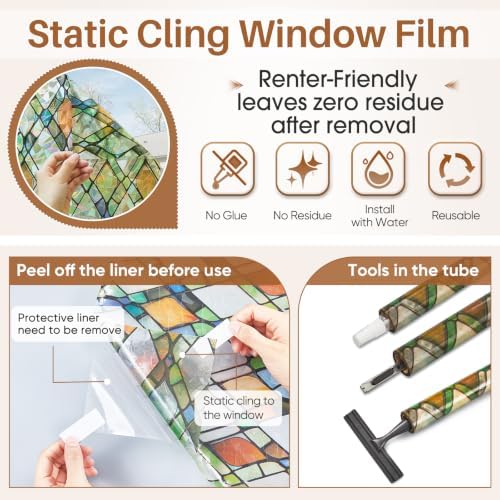 Sunbaby Stained Glass Winodw Film, Rainbow Lattice Stickers, 29.5"x78.7"