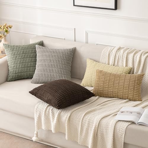 MIULEE Lumbar Corduroy Decorative Throw Pillow Covers 12x20 Light Olive