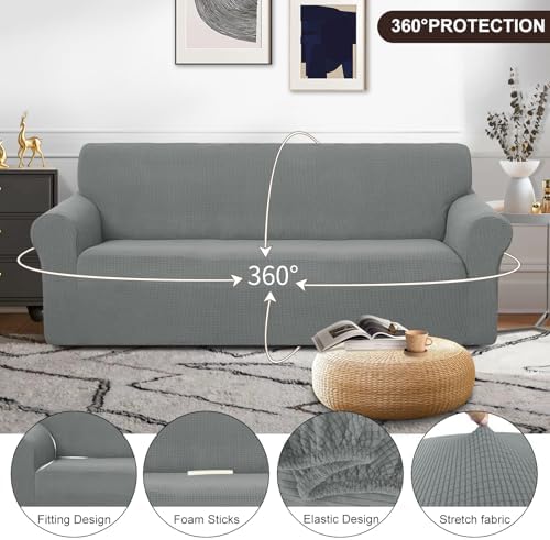 U-NICE HOME Stretch Couch Cover Slipcover for 3 Cushion Sofa, Grey