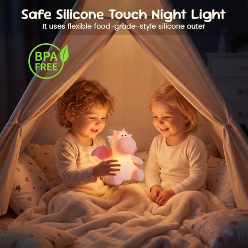 AVEKI Dragon Night Light, Silicone Touch Bedside Lamp (Dragon-Pink)