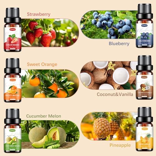 Fruity Essential Oils Set - Fruity Scents Fragrance Oil for Diffuser, Candle Making (6x10ML) Strawberry, Coconut Scented Oil