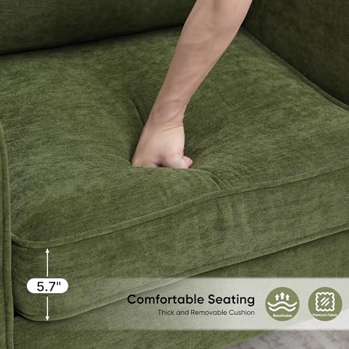Accent Chair for Living Room, Mid Century Modern Reading Chair for Bedroom, Upholstered Armchair with Side Pockets, Comfy Single Sofa Side Chair for Office, Apartment, Small Room, Olive Green