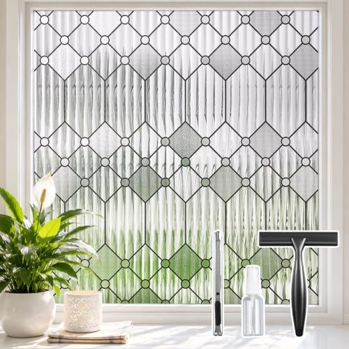 Sunbaby Reeded Glass Window Privacy Film, Frosted Static Cling,45"x157.4"