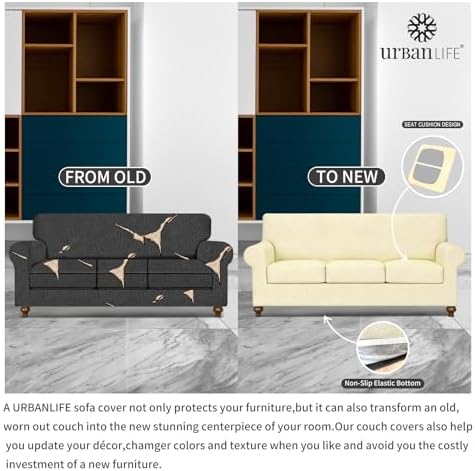 URBANLIFE 4-Piece Stretch Sofa Covers for 3 Cushion Couch, Cream