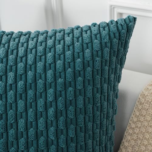 Kevin Textile Soft Corduroy 22x22 Inch Pillow Covers 2 Pack, Teal Blue