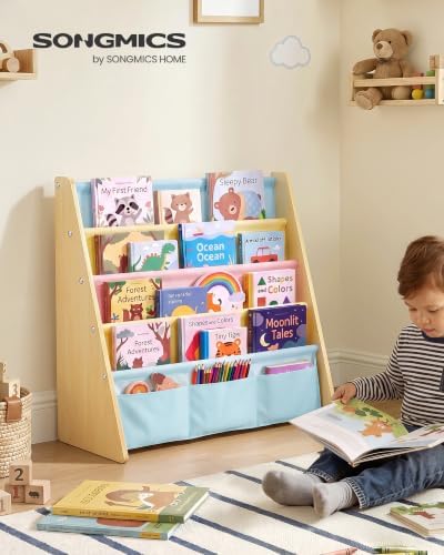 SONGMICS Kids Bookshelf, 4-Tier Sling Bookcase, 24.6 x 9.8 x 23.6 Inch