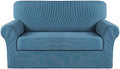 Turquoize Stretch Sofa Slipcover 2 Pieces Sofa Cover Couch Cover for 2 Cushion Couch Washable Furniture Protector Covers with Elastic Bottom Feature Thick Jacquard Fabric (Loveseat, Dusty Blue)