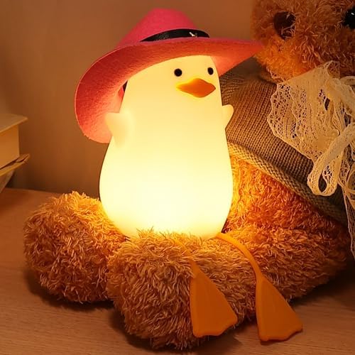 Anywin Cute Benson Ducks Night Light, Squishy Touch Silicone Animal Nursery Bedside Lamp, Dimmer & Rechargeable, Birthday Gift for Boys, Girls, Teens (Pink Duck)