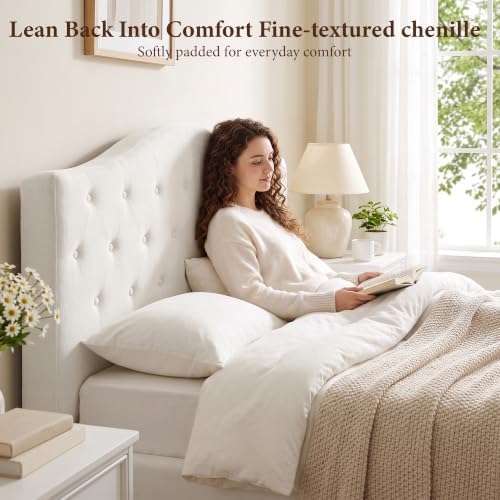 Yechen Queen Cloud Bed Frame, 6" Thick Curved Tufted Headboard, Ivory
