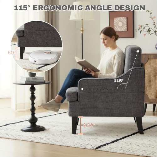 Set of 2 Accent Chair for Living Room,Mid-Century Arm Chair Fabric Living Room Chairs,Upholstered Reading Chair for Bedroom,Single Sofa Chair with Wood Legs for Apartment (Dark Grey)