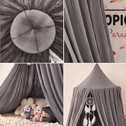 Princess Decor Canopy for Kids Bed, Soft and Durable Bed Canopy for Girls Room Tent Canopy Dreamy Mosquito Net Bedding, Children Reading Nook Canopies Indoor(Grey)