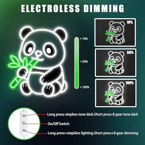 Panda Neon Sign, Dimmable Panda Night Light for Kids Bedroom Wall Decor, Cute LED Panda Light, Gift for Panda Lovers, Nursery Playroom Decor
