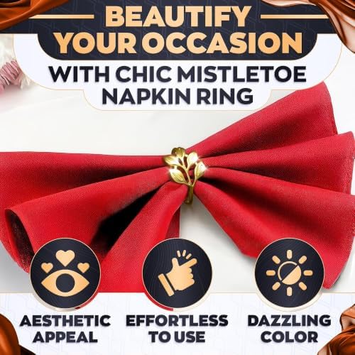 20 Pcs Gold Napkin Rings with Leaf Design, 1.38 Inch Inner Diameter