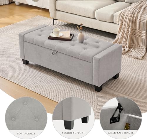 Huatean Home 43" Ottoman with Storage, Light Gray Storage Ottoman Bench