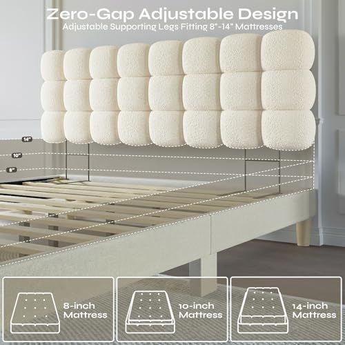 Pinmoco Queen Cloud-Shaped Upholstered Headboard, Teddy Fleece Beige