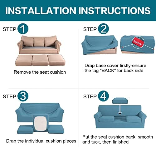 Turquoize 4 Piece Sofa Covers for 3 Cushion Couch Sofa Slipcover Soft Couch Cover for Dogs-Washable Sofa Furniture Covers with 3 Individual Large Cushion Covers, Feature Fabric (XL Sofa, Storm Blue)