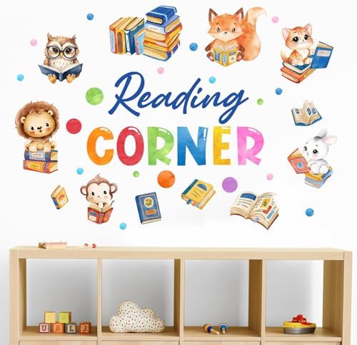 Cinrobiye Inspirational Quotes Wall Decals, Reading Cnrner Wall Art Stickers Woodland Animals Read Books Nursery Classroom Playroom Decor for Toddler Kids Reading Study Room Bedroom Daycare Preschool