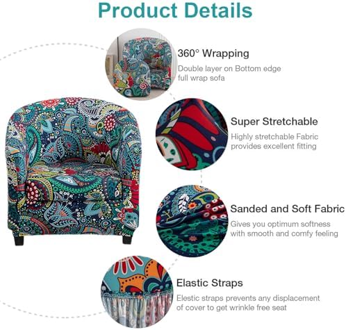 NILUOH Club Chair Slipcover 2 Piece Stretch Barrel Chair Covers Printed Tub Chair Slipcovers Soft Accent Armchair Sofa Protector for Living Room（Flowers 5）
