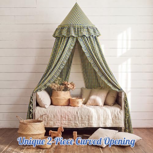 SmoothNovelty Gingham Plaid Bed Canopy, Yellow Blue, Round