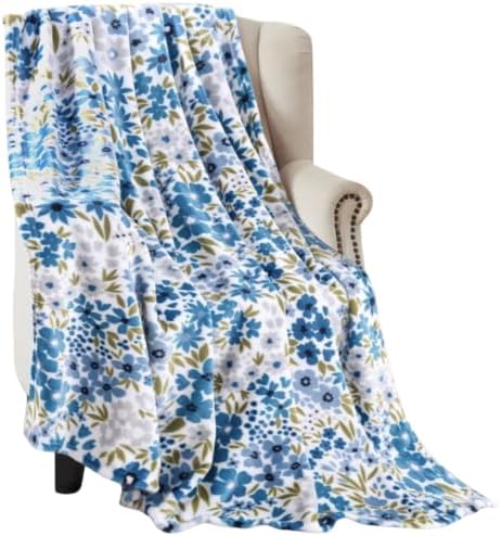 Soft Fleece Throw Blanket, Bohemian Boho Elegant Floral Blue Green, 50x70