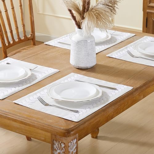 Wracra Embroidered Place Mats, White Rustic Placemats Set of 5