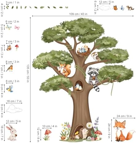 decalmile Woodland Animals Tree Forest Animal Fox Wall Decals Stickers (XL)