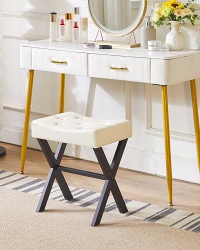 IBUYKE U-Shaped PU Vanity Stool, X-Leg Makeup Chair, White WBD019W