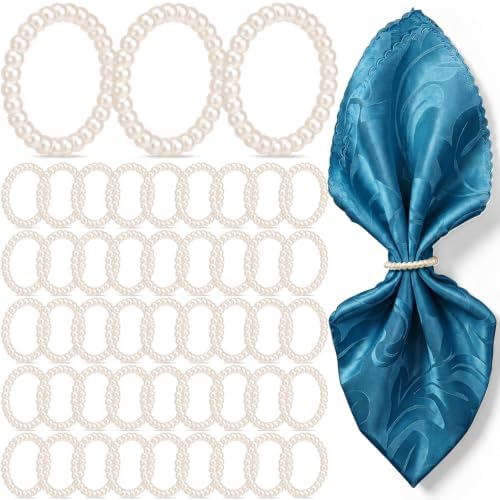 Pearl Napkin Ring Imitation Pearl Ring Napkin Holder, 50 Pcs, 1.5"
