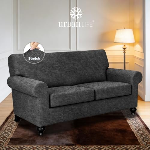 URBANLIFE 3-Piece Stretch Sofa Covers for 2 Cushion Couch, Charcoal Gray