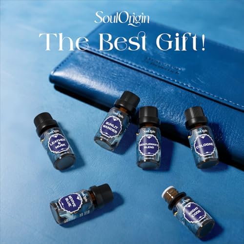 Soulorigin Cologne Fragrance Oils Set, Essential Oil for Diffuser, Men Scent Diffuser Oil, Use for Soap Candle Making, Cologne, Leather&Musk, Revive Blue, Sunlit Wander, Gentleman's Blend, Night Code
