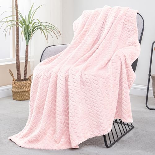 Exclusivo Mezcla Fleece Throw Blanket for Couch Sofa, 50”x70”, Light Pink