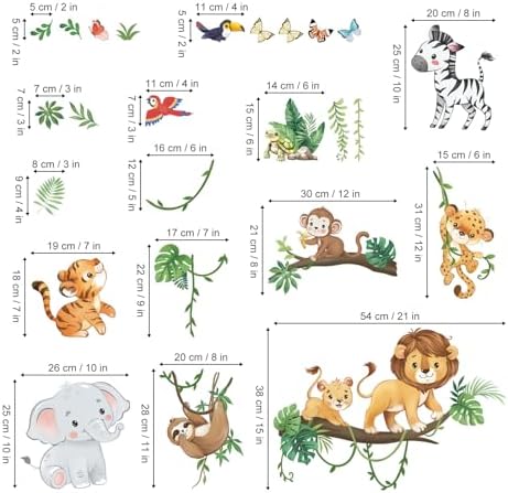 wondever Jungle Animals Tree Branch Wall Decals Safari Lion Wall Stickers