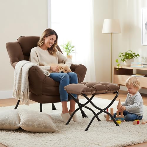 LITA Lazy Chair with Ottoman, Comfy Accent Reading Chair