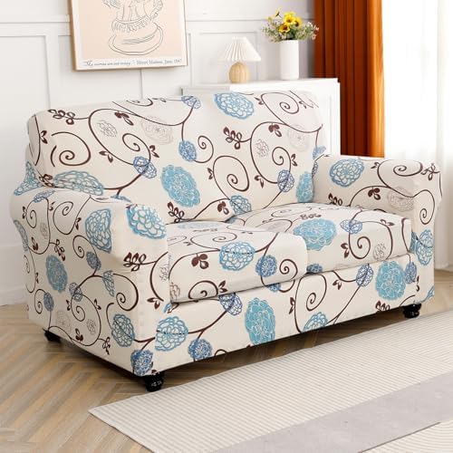SearchI Stretch Sofa Cover Printed Couch Cover, Floral Pattern 3 Pieces Loveseat Slipcover with 2 Separate Cushion Cover, Washable Furniture Protector for Living Room(Loveseat, Ball Flower)