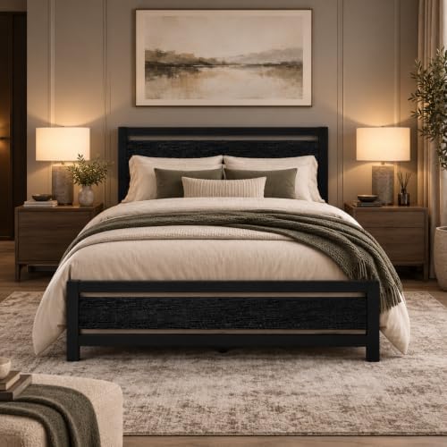 Full Metal Bed Frame with Industrial Headboard, Black