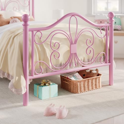 SHA CERLIN Twin XL Size Metal Bed Frame with Butterfly Headboard, Pink