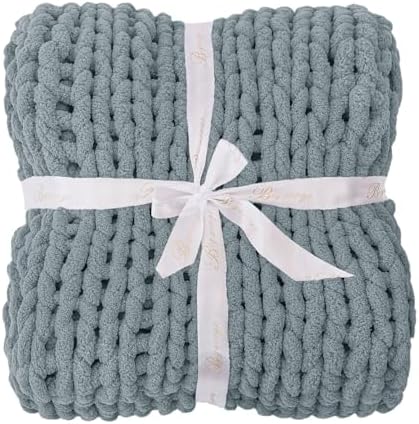 Bigacogo Chunky Knit Throw Blanket for Couch, 40x40 inches, Dusty Blue