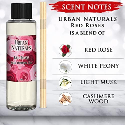 Urban Naturals Red Roses Reed Diffuser Oil Refill & Bamboo Reed Sticks | Beautiful Floral Scent of Fresh Cut Roses | Made in The USA