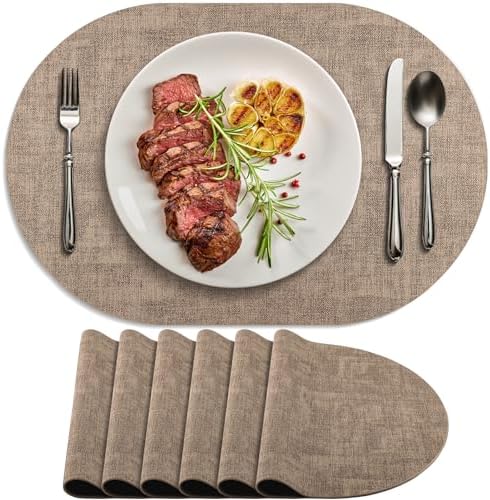 Faux Leather Oval Placemats Set of 6, Apricot