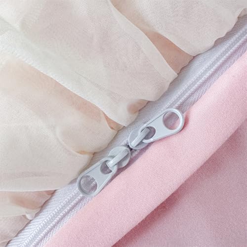 Ruffle Beddding Set with Bowtie,Chic Lace Bedding,Girls Twin Aesthetic Comforter Cover Set,Romantic French Princess Style Ruffled Duvet Cover with Lovely Bow with Zipper Closure