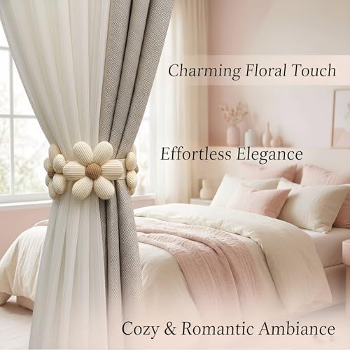 2pcs Curtain Ties Flower Curtain Buckles, Curtain Holdbacks,Curtain Clips, Cute Flower Curtain Ties Decorative Rope for Bedroom Window Treatment ﻿