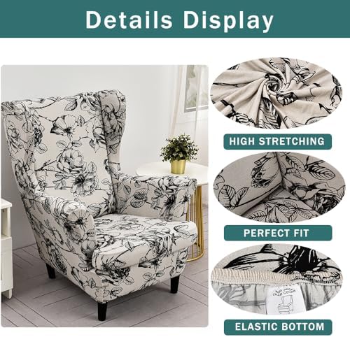 NILUOH Wingback Chair Covers 2-Piece, Armchair Slipcovers for Living Room