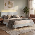 Bestier King Size Bed Frame with Headboard LED Light,Upholstered,Light Grey