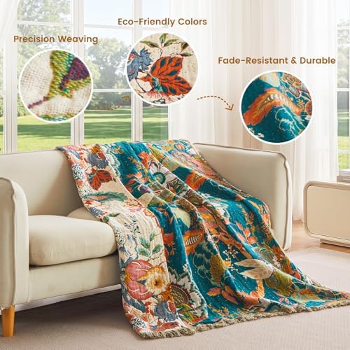 MSGKV Boho Throw Blanket 50"x60" 100% Cotton Vine Blanket for Couch Bed